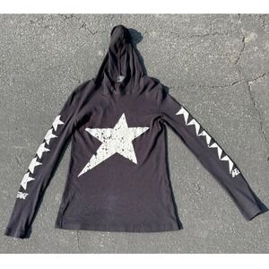 Sledge USA Y2K Star Hoodie Womens‎ L Black Ribbed Grunge Goth Top